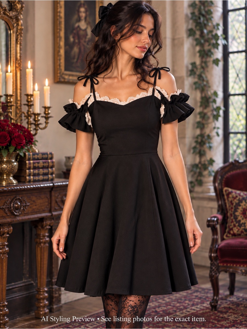 Hui Meiren Tagged L Fits S Black White Lace Gothic Cosplay Mini Dress